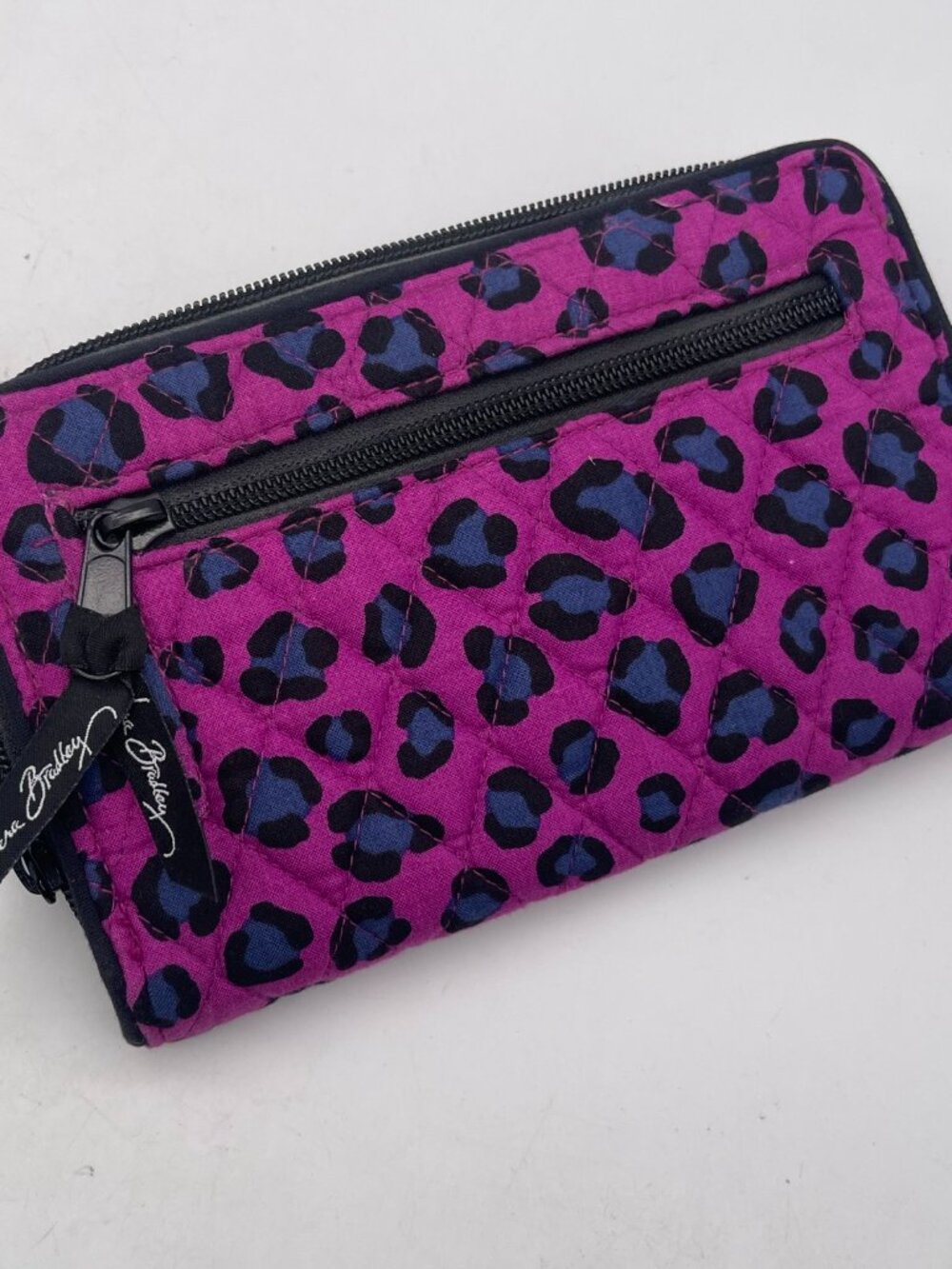 Vera Bradley Quilted Wallet With Turn Lock Purple Leopard Cheetah Print T20 - Picture 4 of 8